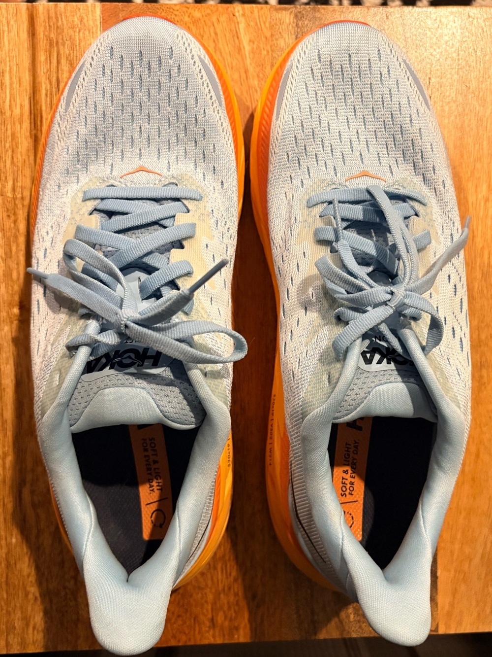 Hoka Women's Clifton 8 Light Blue Upper with Yellow and Orange Running Shoes 9 - Picture 8 of 10